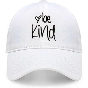 Unisex White 100%Cotton Be Kind Embroidered Adjustable Size Classic Baseball Cap